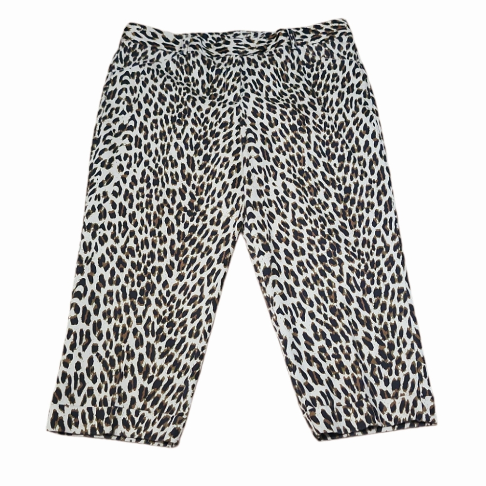 NWT Larry Levine Leopard Slim Leg Crop Pants Size 16